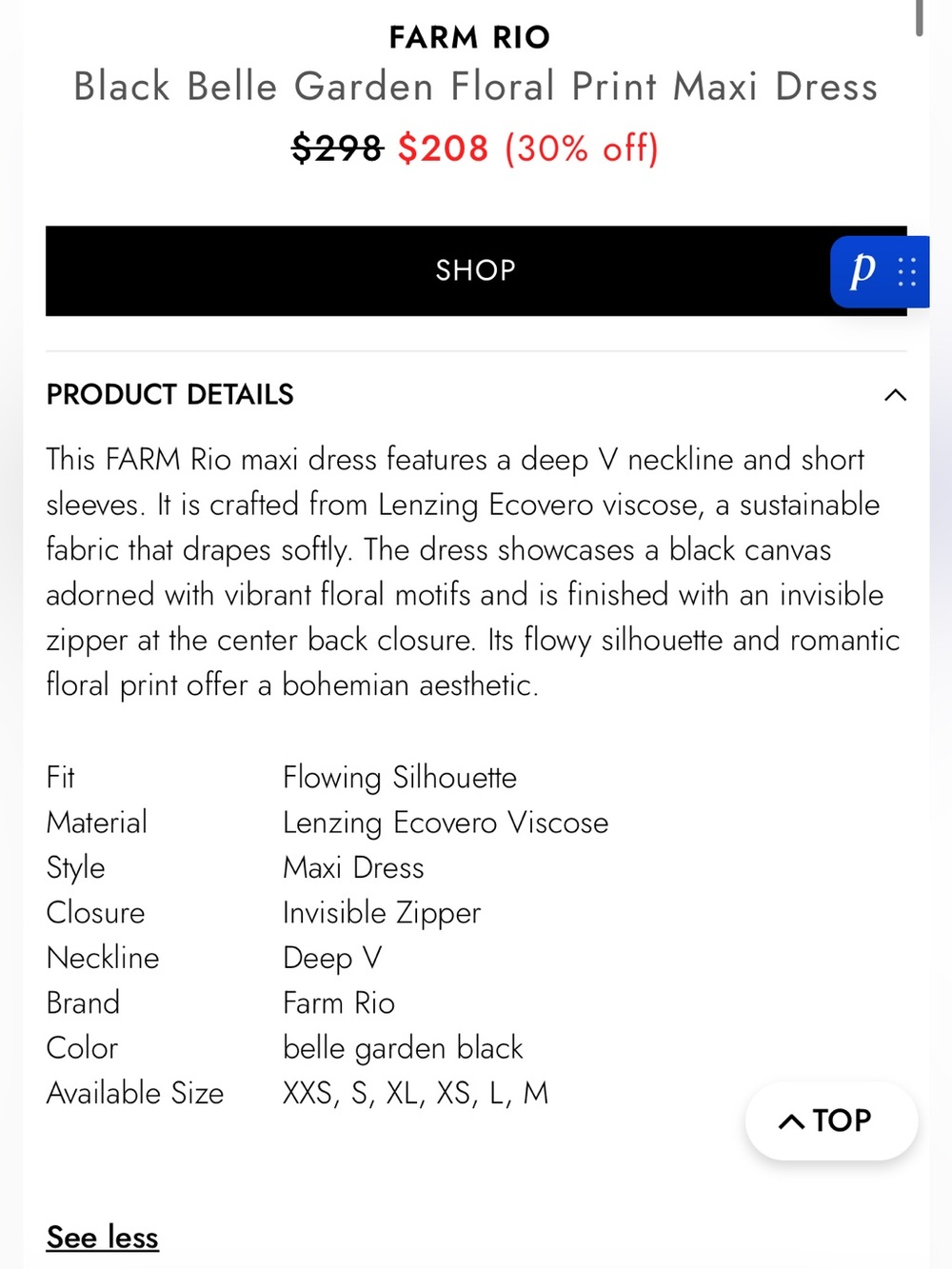FARM Rio Black Floral V-Neck Maxi Dress (brand new) - Picture 5 of 6